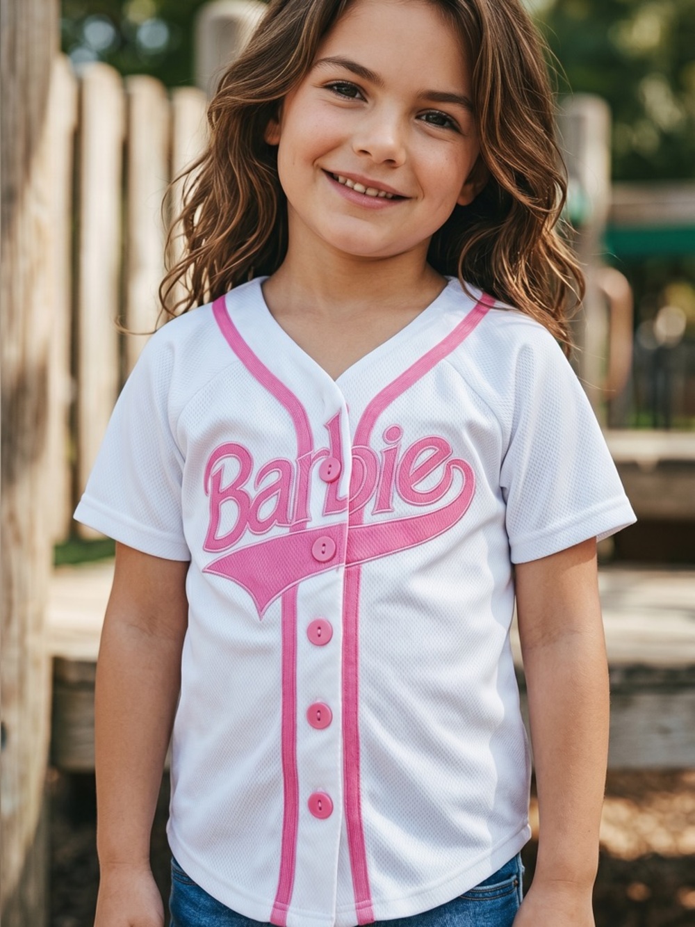 Barbie White and Pink Baseball Jersey for Kids